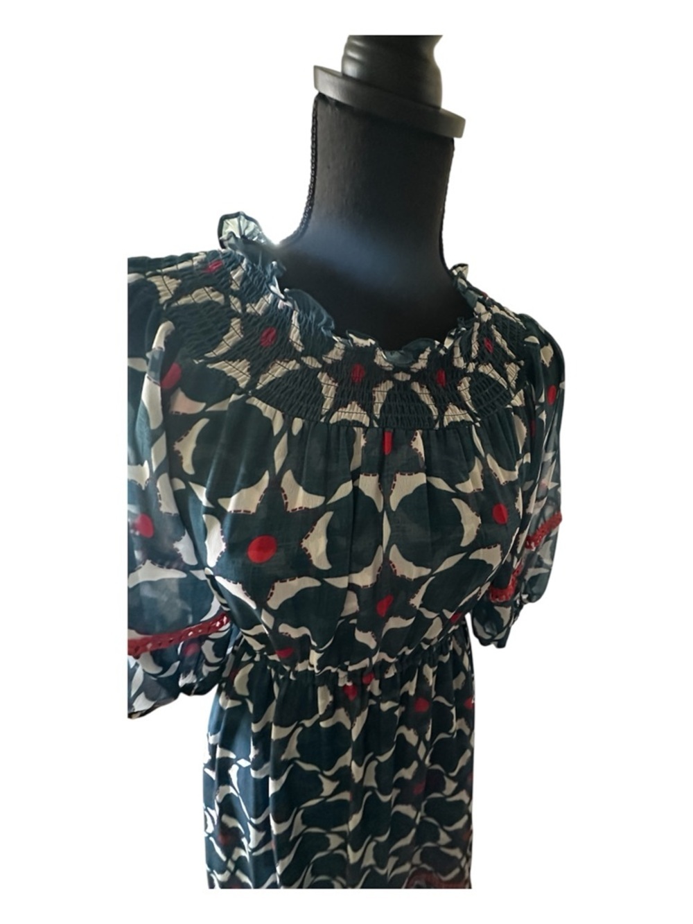 Sachin + Babi Teal and Red Patterned Midi Dress